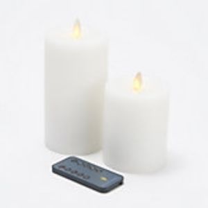 NEW Luminara Set/2 Textured Stripe Flameless Candles w/ Remote White